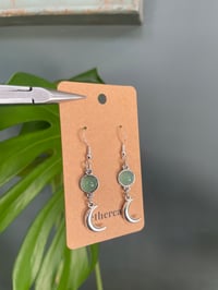 Image 3 of Green Aventurine & Crescent Moon Earrings