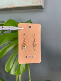 Image 2 of Gold Lock & Key Earrings