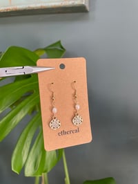 Image 1 of Faux Pearl & Cubic Zirconia Gold Dangly Earrings