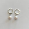 round freshwater pearl huggie hoop earrings