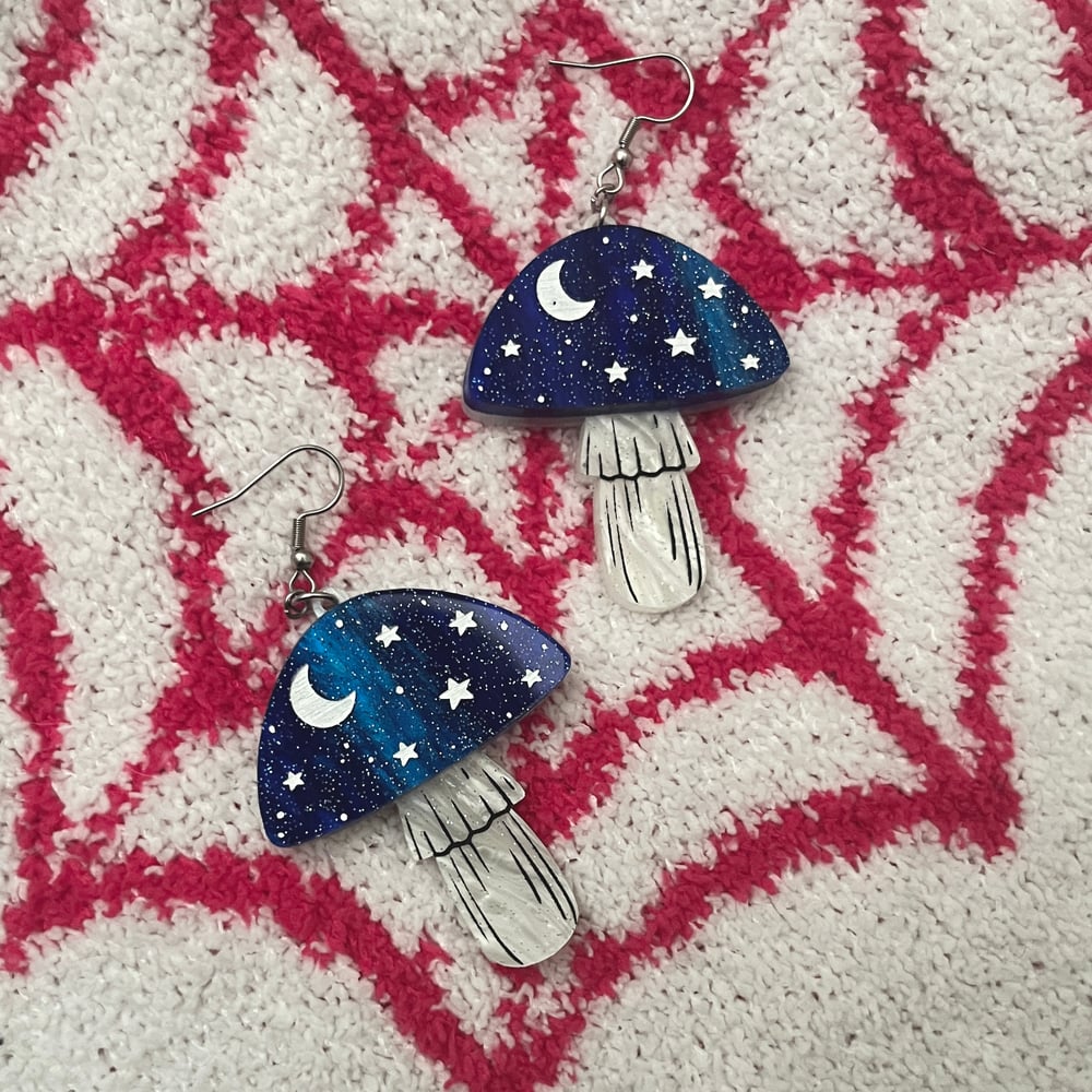 Image of starry sky mushroom earrings