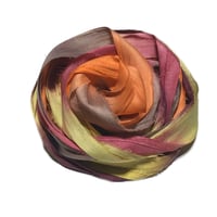 Image 1 of 10YD. FALL MUMS HAND DYED SARI SILK RIBBON BY COLOR BURST SILK