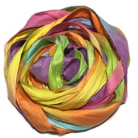 Image 2 of 10YD. HIPPIE UNICORN HAND DYED SARI SILK RIBBON BY COLOR BURST SILK