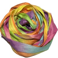Image 1 of 10YD. HIPPIE UNICORN HAND DYED SARI SILK RIBBON BY COLOR BURST SILK