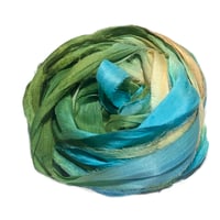 Image 2 of 10YD. TIKI HUT HAND DYED SARI SILK RIBBON BY COLOR BURST SILK