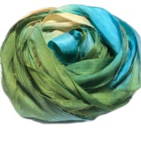 Image 1 of 10YD. TIKI HUT HAND DYED SARI SILK RIBBON BY COLOR BURST SILK
