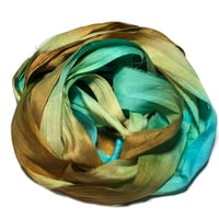 Image 1 of Ready To Ship! 10YD. FOOLS GOLD HAND DYED SARI SILK RIBBON BY COLOR BURST SILK