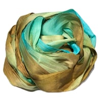 Image 2 of Ready To Ship! 10YD. FOOLS GOLD HAND DYED SARI SILK RIBBON BY COLOR BURST SILK