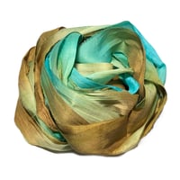 Image 4 of Ready To Ship! 10YD. FOOLS GOLD HAND DYED SARI SILK RIBBON BY COLOR BURST SILK