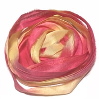 Image 1 of Ready To Ship! 10YD. LEMONADE STAND HAND DYED SARI SILK RIBBON BY COLOR BURST SILK