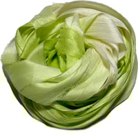 Image 2 of 10YD. KEY LIME OMBRE HAND DYED SARI SILK RIBBON BY COLOR BURST SILK
