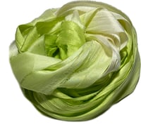 Image 5 of 10YD. KEY LIME OMBRE HAND DYED SARI SILK RIBBON BY COLOR BURST SILK