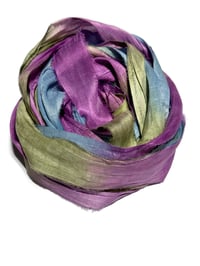 Image 2 of 10YD. BLUE RASPBERRY HAND DYED SARI SILK RIBBON BY COLOR BURST SILK