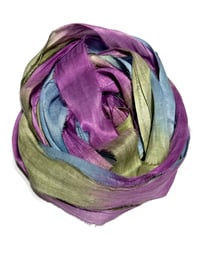 Image 5 of 10YD. BLUE RASPBERRY HAND DYED SARI SILK RIBBON BY COLOR BURST SILK