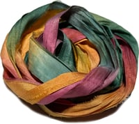 Image 1 of Ready To Ship! 10YD. FALL LEAVES HAND DYED SARI SILK RIBBON BY COLOR BURST SILK