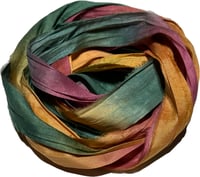 Image 2 of Ready To Ship! 10YD. FALL LEAVES HAND DYED SARI SILK RIBBON BY COLOR BURST SILK