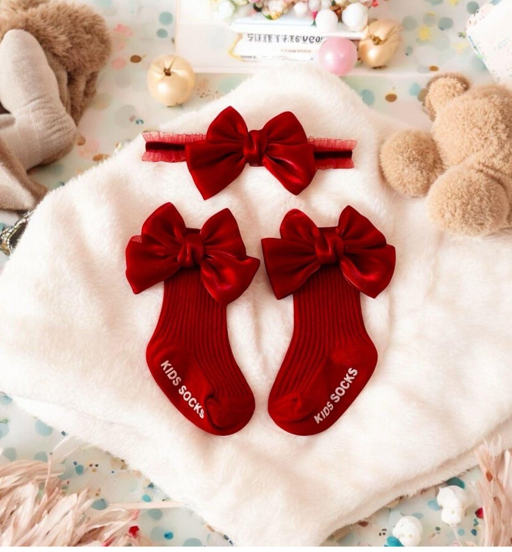 Image of Sweet Baby Girl Bow Socks and Headband Set for Special Moments| Newborn and Toddler Accessories Girl