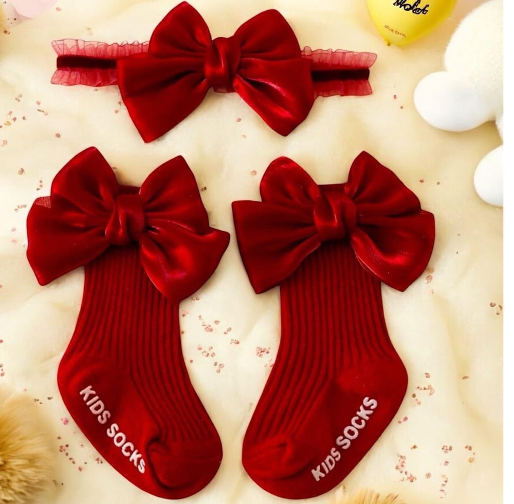 Image of Sweet Baby Girl Bow Socks and Headband Set for Special Moments| Newborn and Toddler Accessories Girl