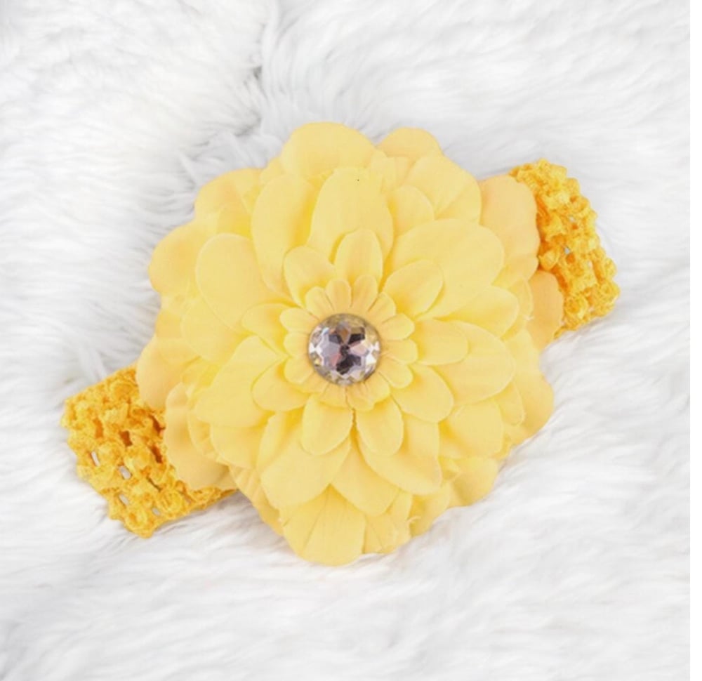 Image of Sweet Yellow Flower Crown for Baby| Stretchy Hair Accessory with Sparkling Rhinestone Flower| Baby H