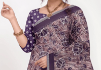 Image 3 of Soft Linen Cotton Saree, Customized Ready To Wear Saree Blouse, Customized Blouse Design Party Wear