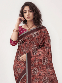 Image 2 of Soft Linen Cotton Saree Customized Ready To Wear Saree Blouse, Customized Blouse Design Party Wear