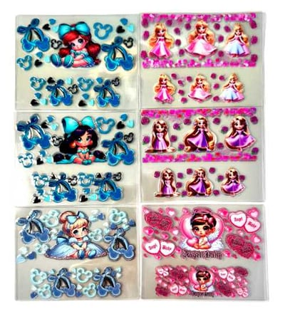 Image of Baby Princess Bundle of 6 Uv dtf wraps for mini keychain tumblers