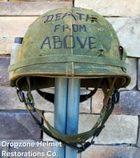 Image 5 of Vietnam M-1C Helmet & Paratrooper liner Mitchell Camo Cover Cavalry. 1969 Sweatband.