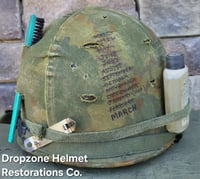 Image 8 of Vietnam M-1C Helmet & Paratrooper liner Mitchell Camo Cover Cavalry. 1969 Sweatband.