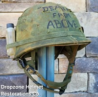 Image 3 of Vietnam M-1C Helmet & Paratrooper liner Mitchell Camo Cover Cavalry. 1969 Sweatband.