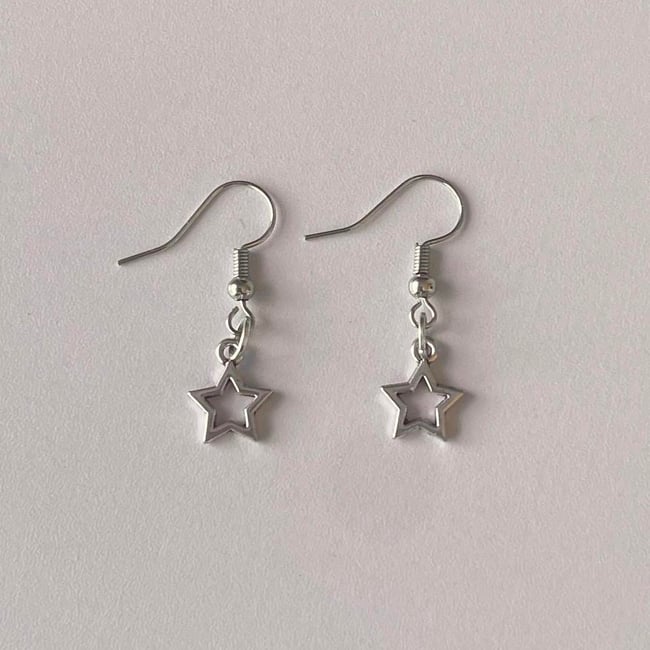 silver star fish hook earrings