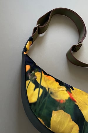 Image of Yellow poppies, large velvet crossbody sling bag