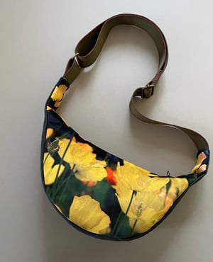 Image of Yellow poppies, large velvet crossbody sling bag