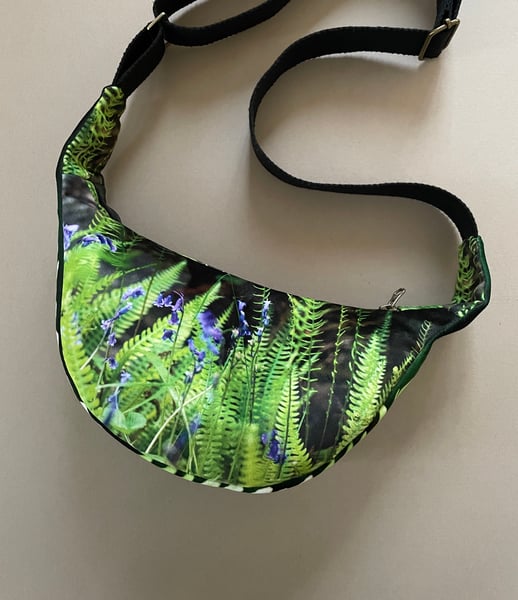 Image of Ferns + bluebells, large velvet crossbody sling bag
