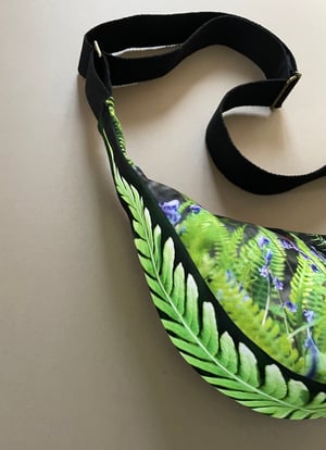 Image of Ferns + bluebells, large velvet crossbody sling bag