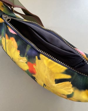 Image of Yellow poppies, large velvet crossbody sling bag