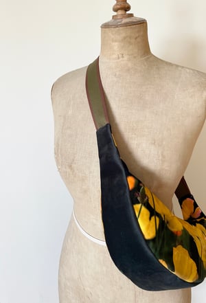 Image of Yellow poppies, large velvet crossbody sling bag