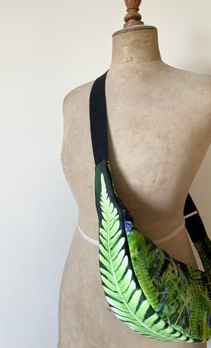 Image of Ferns + bluebells, large velvet crossbody sling bag