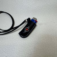 Image 1 of Leather Lighter Holder Vintage Red Jewel Black Leather