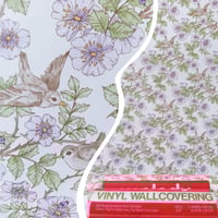 Image 1 of 1970s Vintage Melody Mills Wallpaper Rolls - MCM Cottagecore Birds Flowers Floral Lilac - (Set of 3)