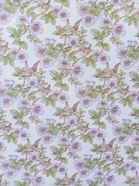 Image 4 of 1970s Vintage Melody Mills Wallpaper Rolls - MCM Cottagecore Birds Flowers Floral Lilac - (Set of 3)