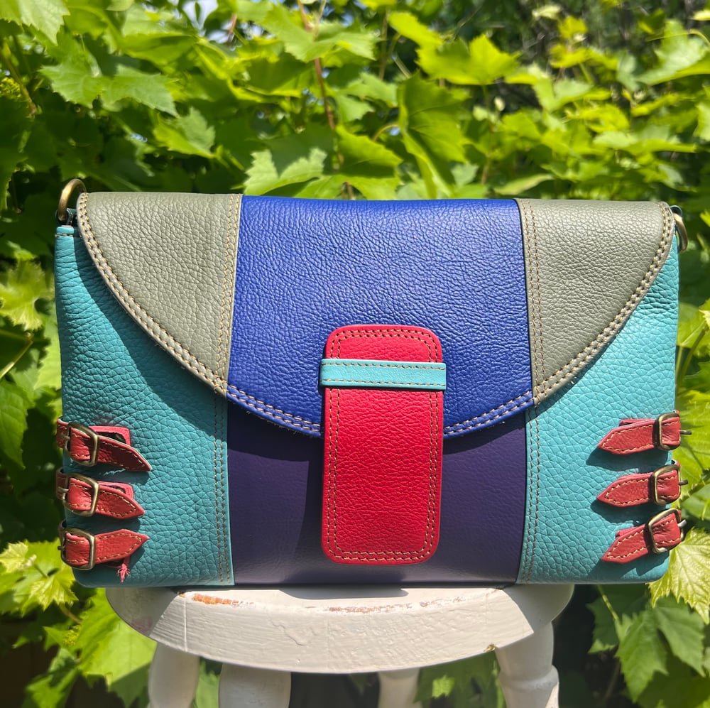Image of Harlequin Collection - Multi-Coloured Recycled Leather Zip #32C