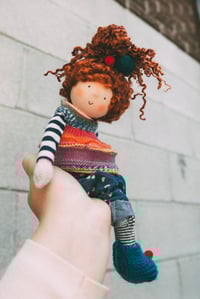 Image 2 of Gwen - Pint sized wool filled Waldorf inspired sculpted sock doll with teeswater locks 11'' 