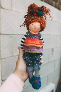 Image 4 of Gwen - Pint sized wool filled Waldorf inspired sculpted sock doll with teeswater locks 11'' 