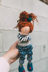 Image 5 of Gwen - Pint sized wool filled Waldorf inspired sculpted sock doll with teeswater locks 11'' 
