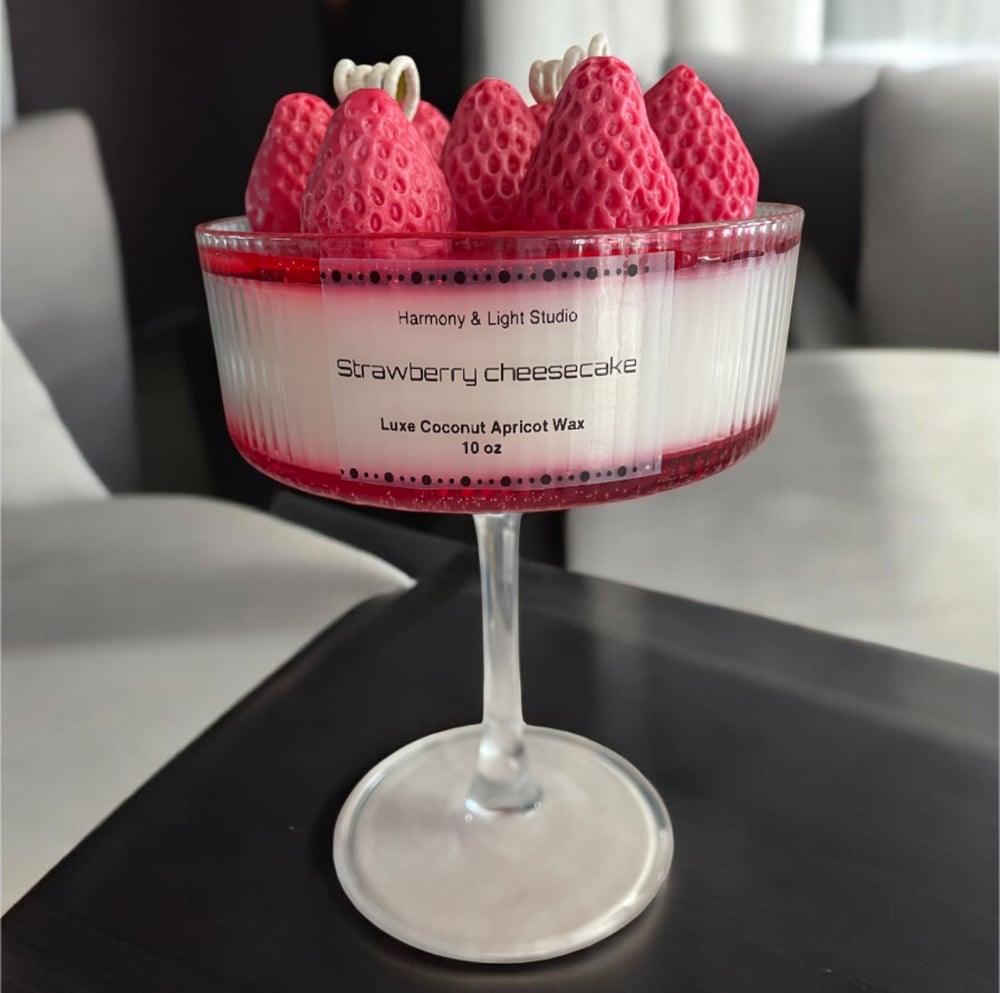 Image of Personalized Strawberry Cheesecake Candle - A Unique and Sweet Gift Idea| Gift For Her| Elegant