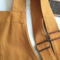 Image 6 of Split Leg Cross Back Apron for Pottery, Artists & Craftspeople. Ochre Yellow Mustard Canvas No4:5
