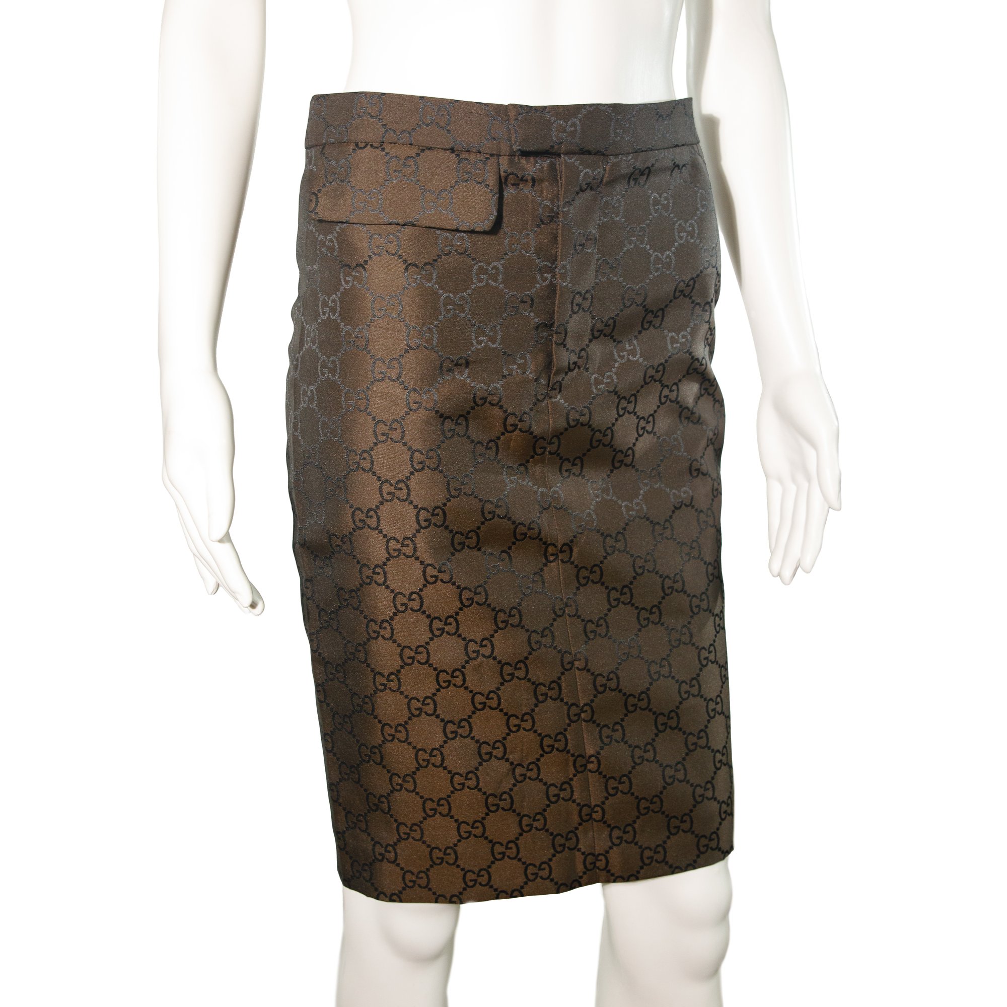Image of Gucci 1998 Brown Monogram Pencil Skirt 