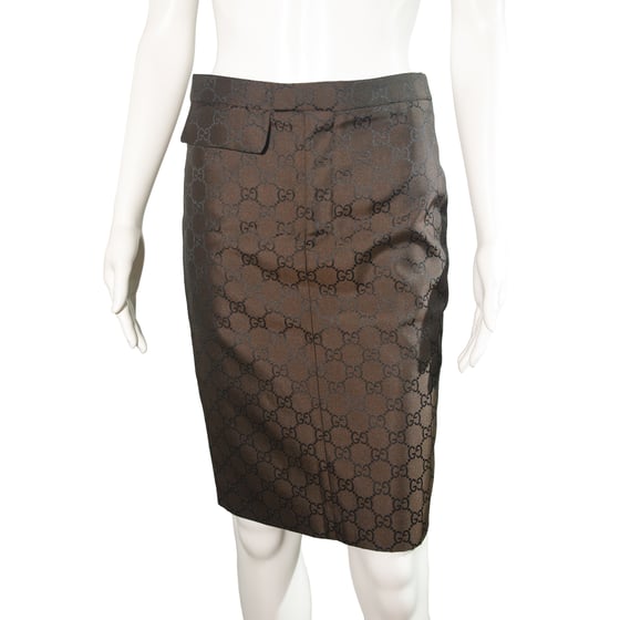 Image of Gucci 1998 Brown Monogram Pencil Skirt 