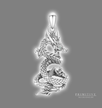 925 Silver Solid Dragon Pendant with Emerald Eye (Large)