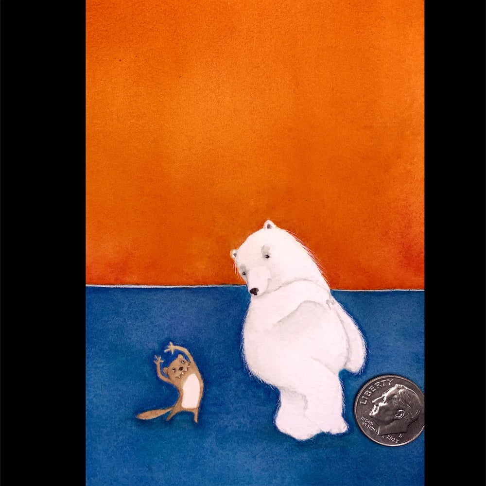 Image of My Polar Bear - an original tiny weasel watercolor